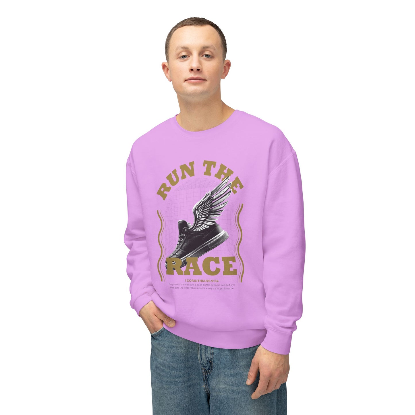 "Run The Race" Unisex Lightweight Crewneck Sweatshirt