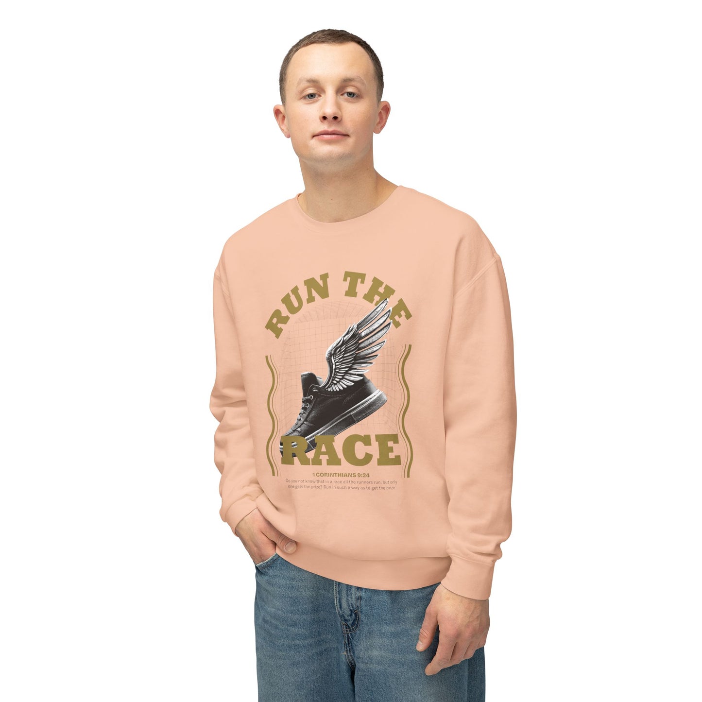 "Run The Race" Unisex Lightweight Crewneck Sweatshirt