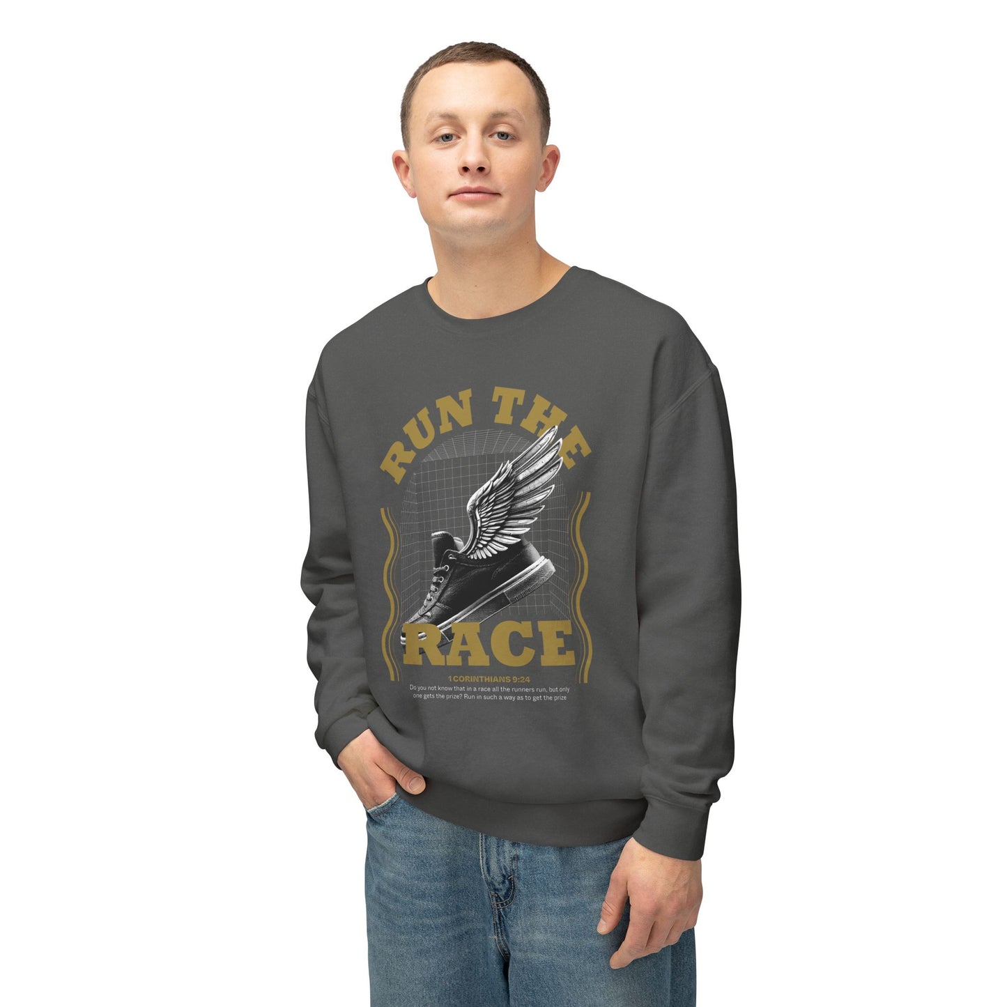 "Run The Race" Unisex Lightweight Crewneck Sweatshirt