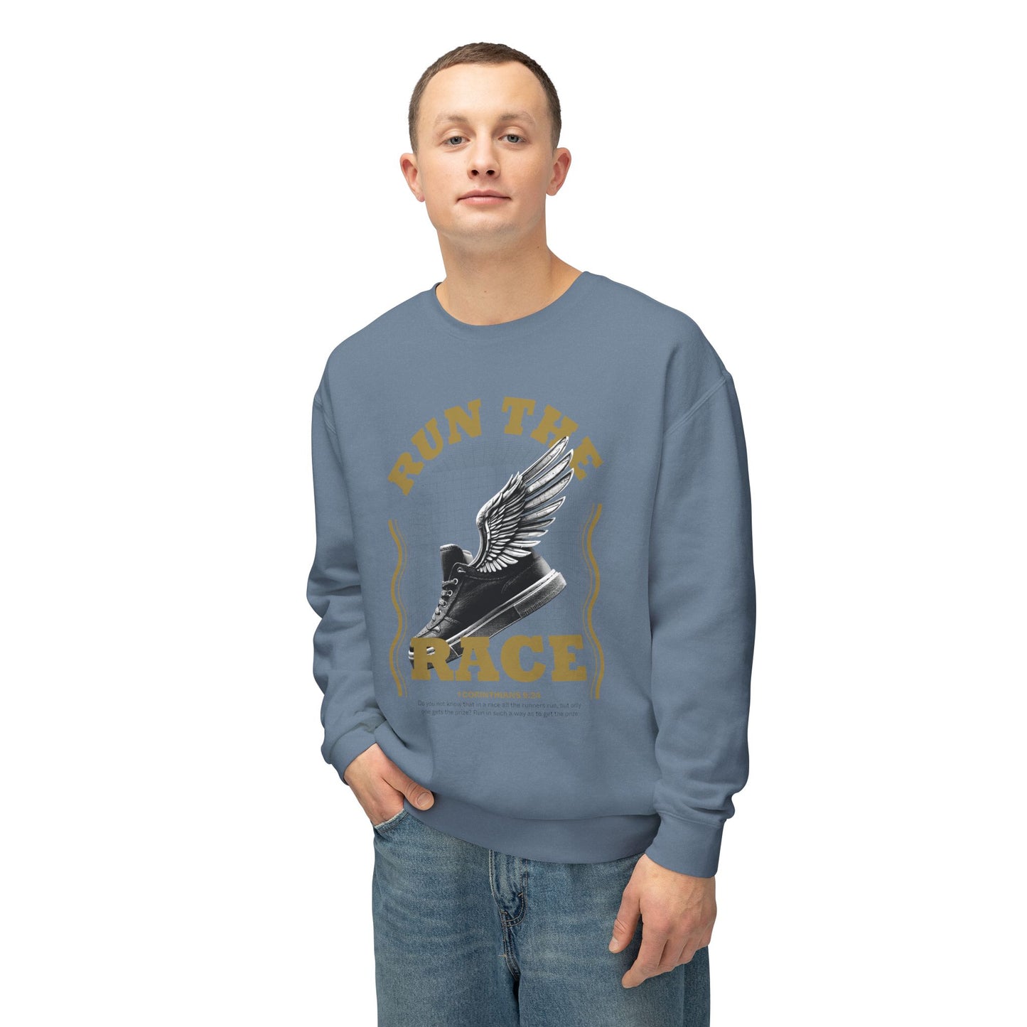 "Run The Race" Unisex Lightweight Crewneck Sweatshirt