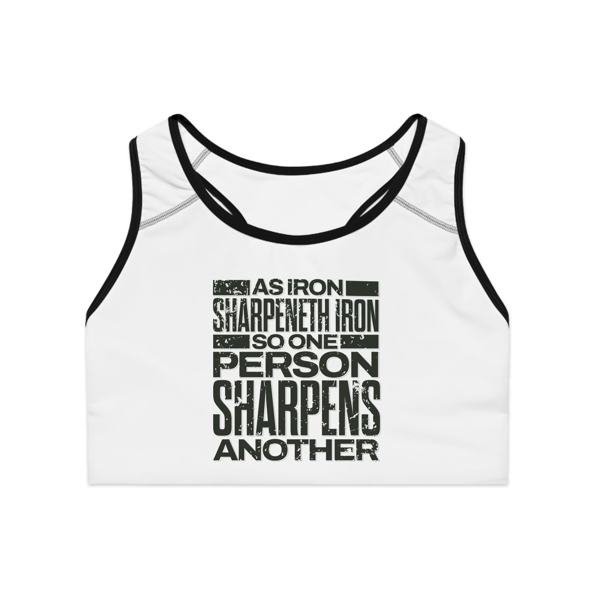 "As Iron Sharpeneth Iron So One Person Sharpens Another" Unisex Sports Bra - The Shield of Light