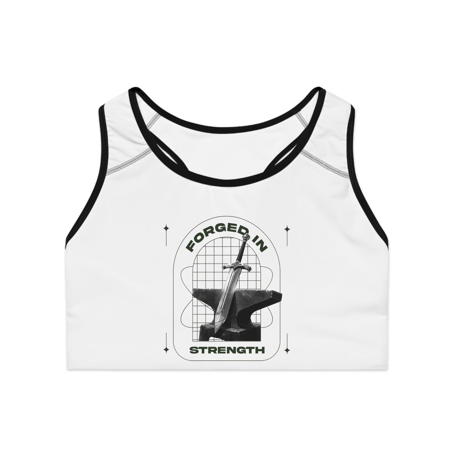 "Forged In Strength" Unisex Sports Bra - The Shield of Light