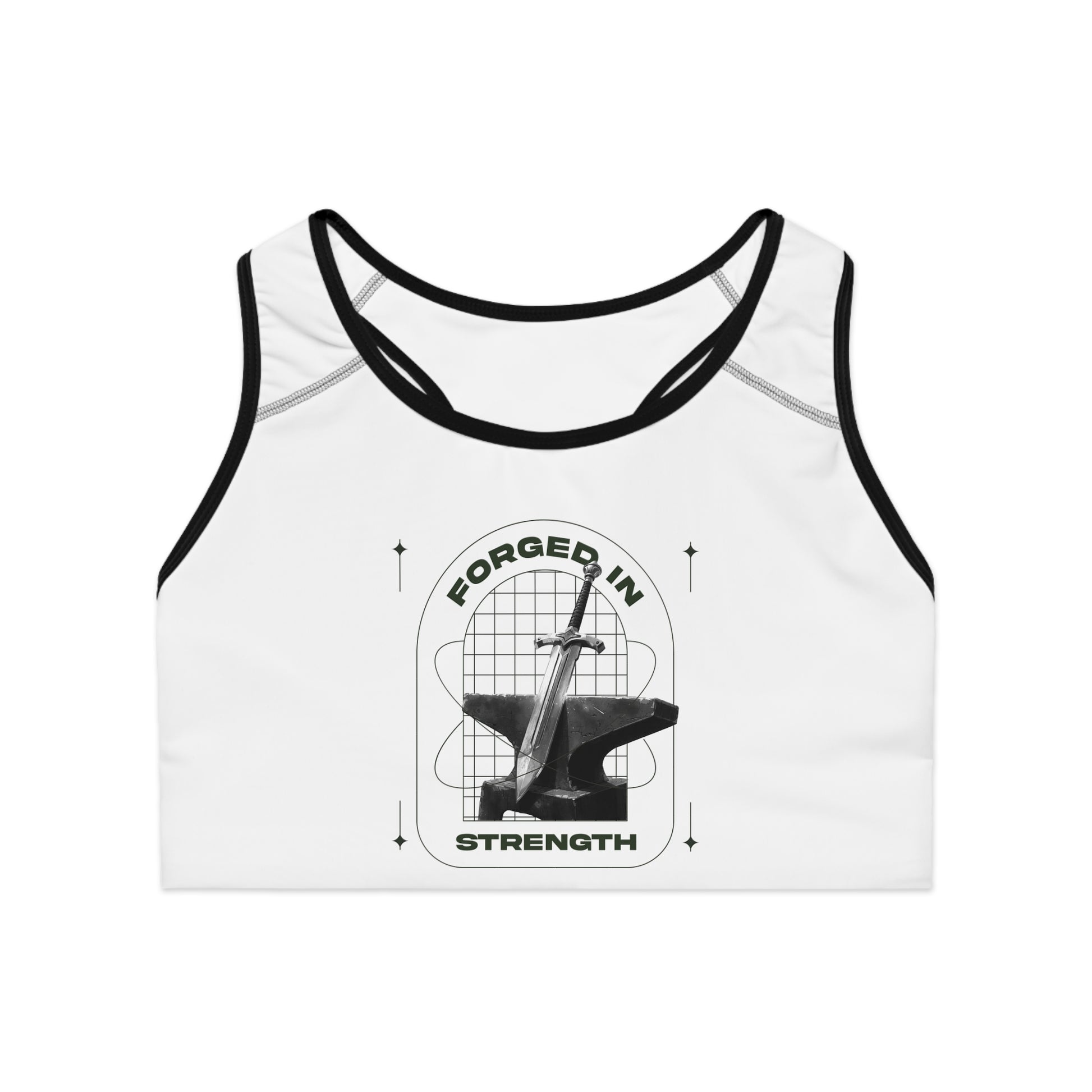 "Forged In Strength" Unisex Sports Bra - The Shield of Light