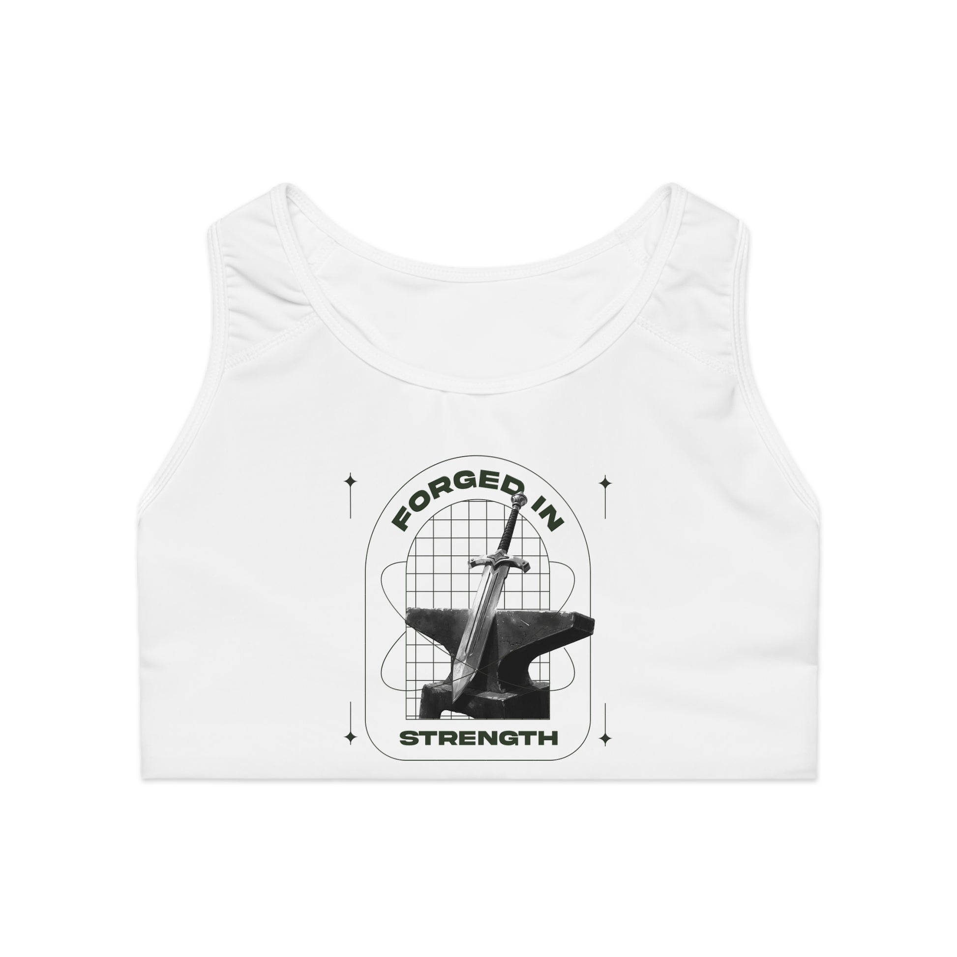 "Forged In Strength" Unisex Sports Bra - The Shield of Light
