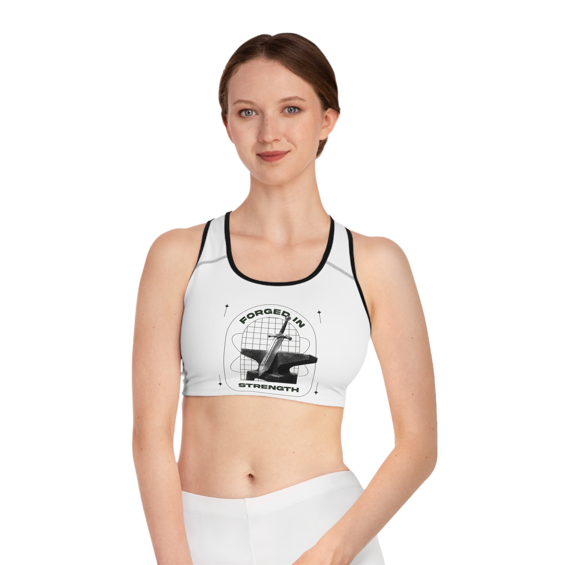 "Forged In Strength" Unisex Sports Bra - The Shield of Light