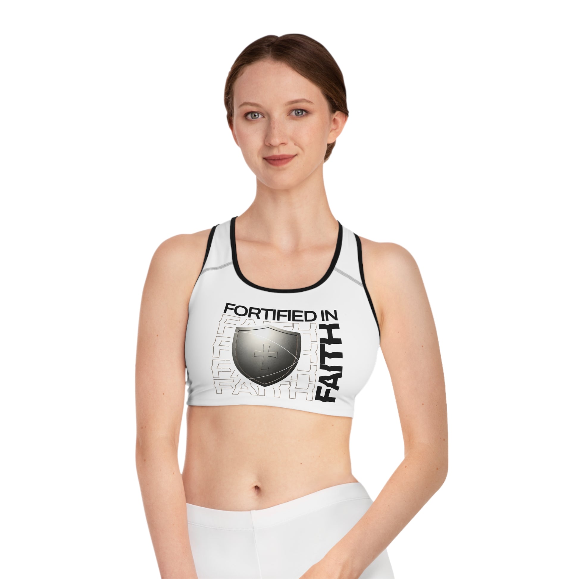 "Fortified In Faith " Unisex Sports Bra - The Shield of Light