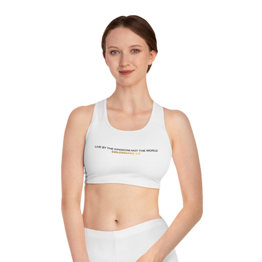 "Live By the Kingdom Not the World Colossians 3:2" Unisex Sports Bra - The Shield of Light