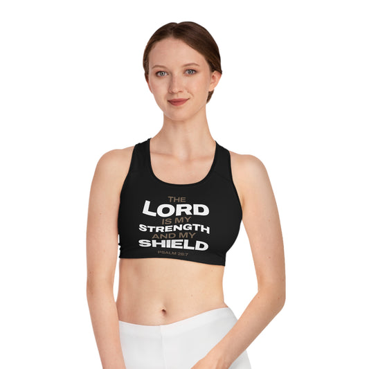 "The Lord Is My Strength and My Shield Psalm 28:7" Unisex Sports Bra - The Shield of Light