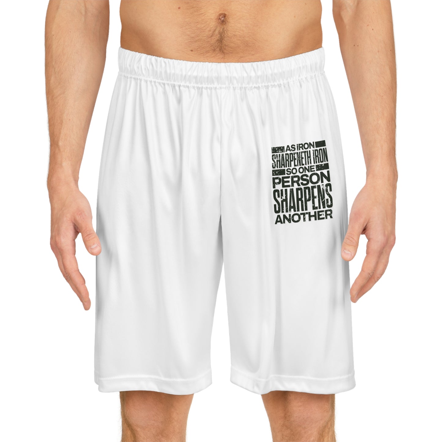 "As Iron Sharpeneth Iron So One Person Sharpens Another" Basketball Shorts - The Shield of Light
