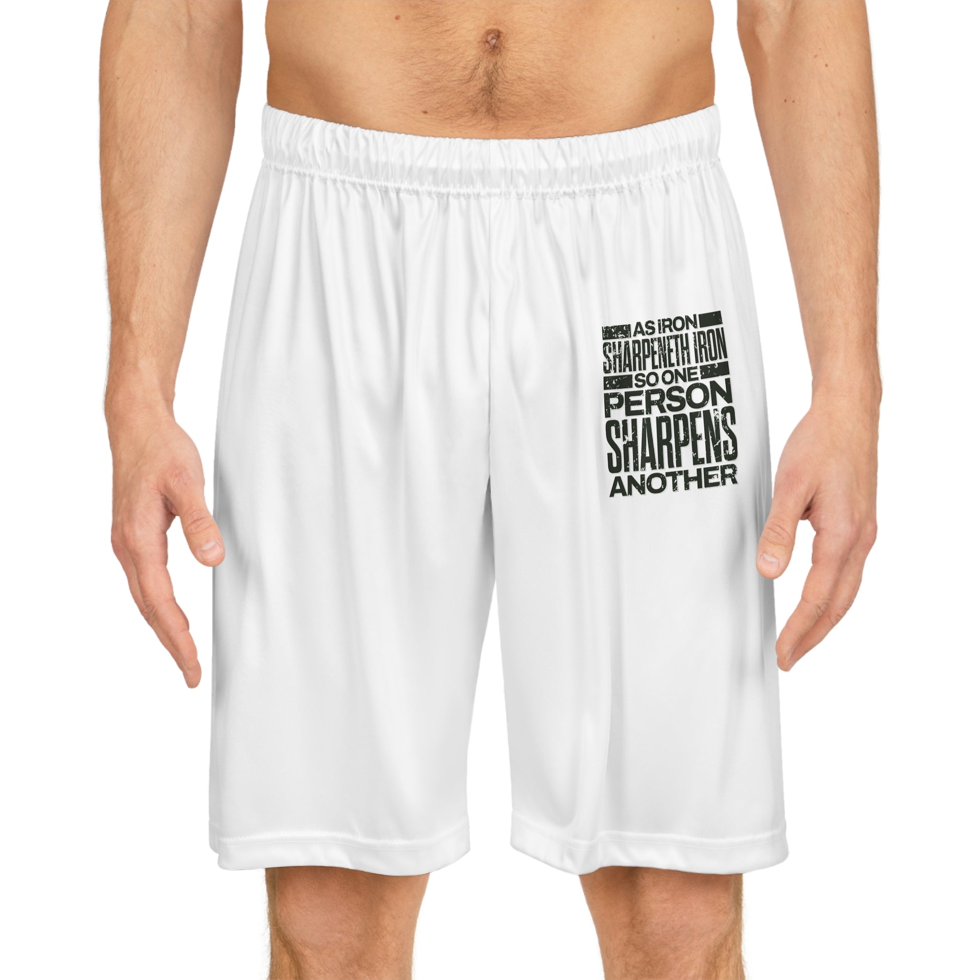 "As Iron Sharpeneth Iron So One Person Sharpens Another" Basketball Shorts - The Shield of Light
