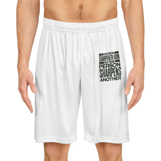 "As Iron Sharpeneth Iron So One Person Sharpens Another" Basketball Shorts - The Shield of Light