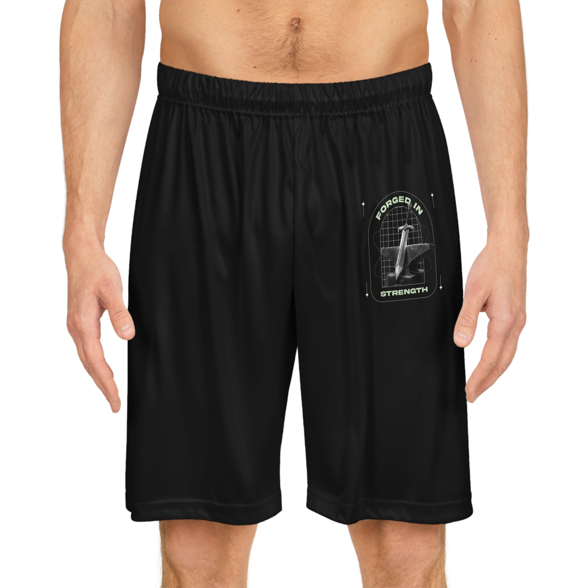 "Forged In Strength" Basketball Shorts - The Shield of Light