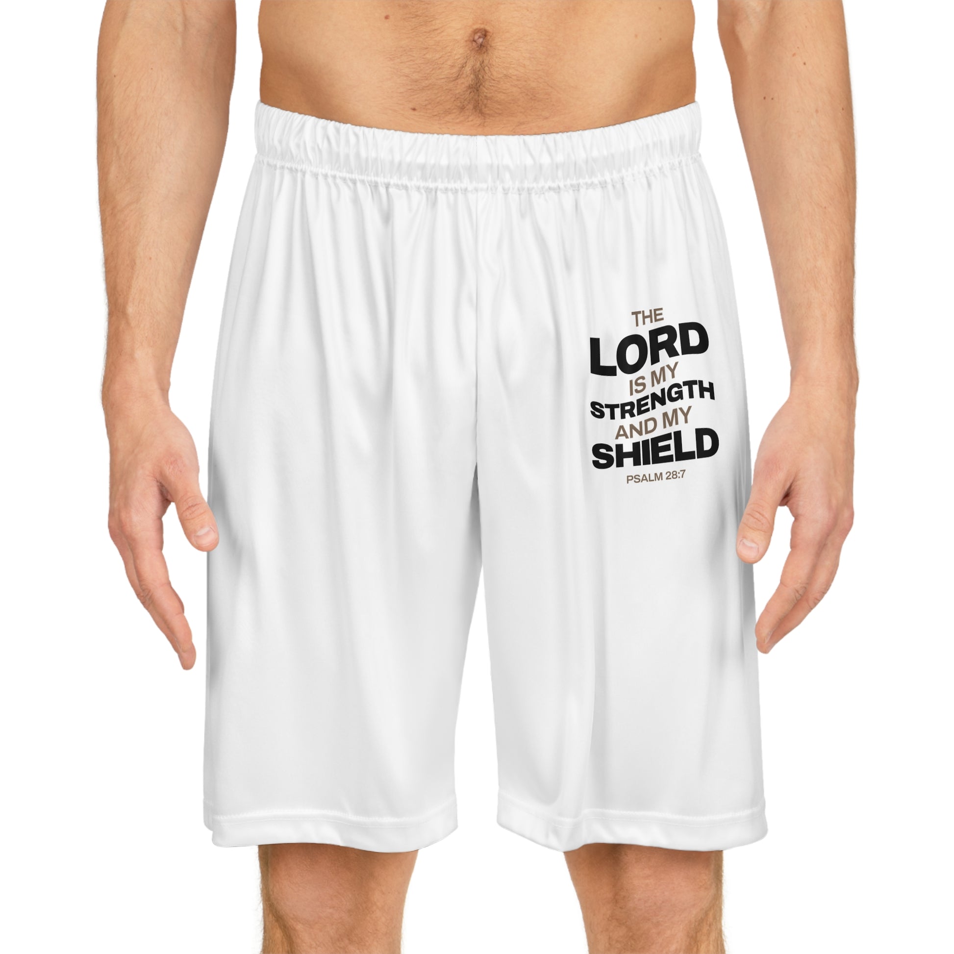 "The Lord Is My Strength and My Shield Psalm 28:7" Basketball Shorts - The Shield of Light