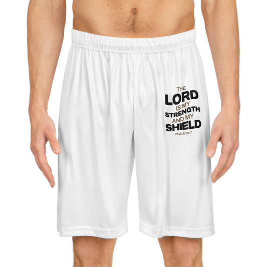 "The Lord Is My Strength and My Shield Psalm 28:7" Basketball Shorts - The Shield of Light