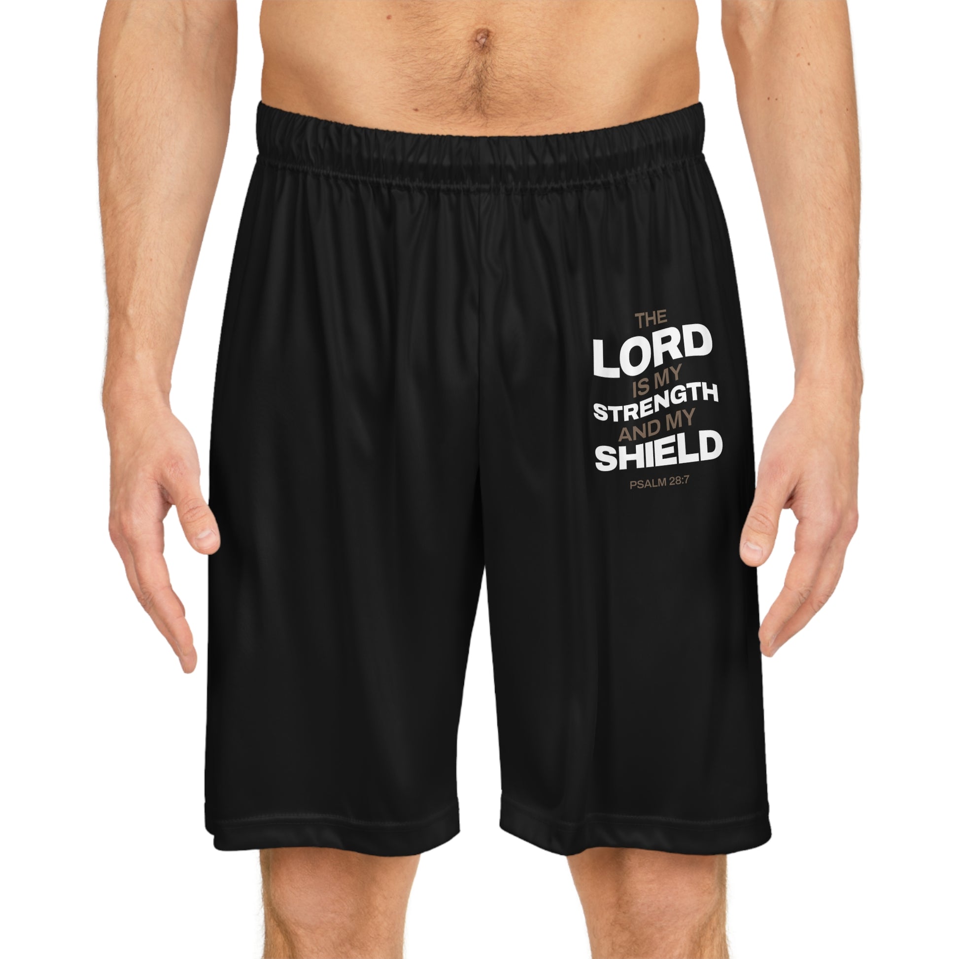 "The Lord Is My Strength and My Shield Psalm 28:7" Basketball Shorts - The Shield of Light