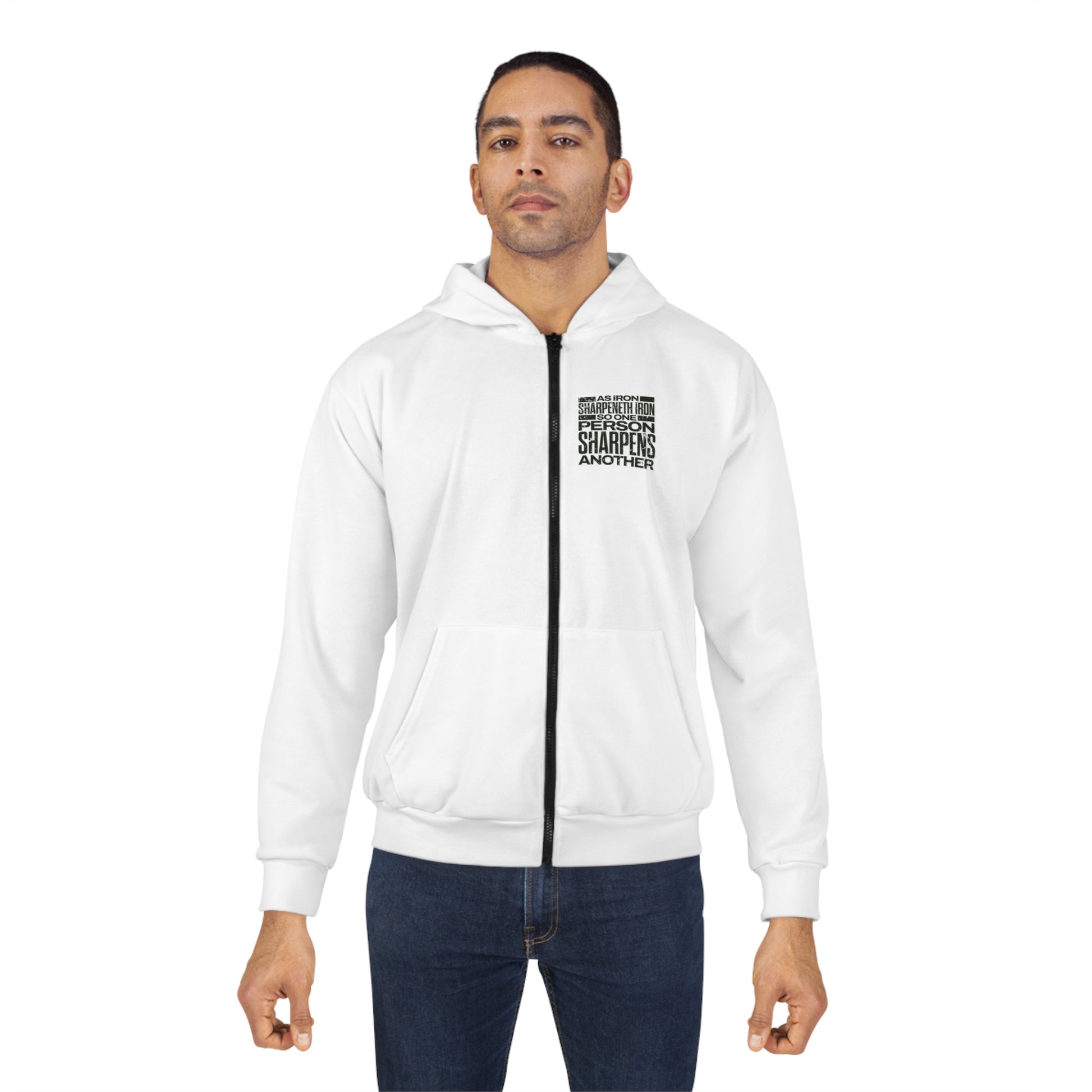 "As Iron Sharpeneth Iron So One Person Sharpens Another" Unisex Zip Hoodie - The Shield of Light