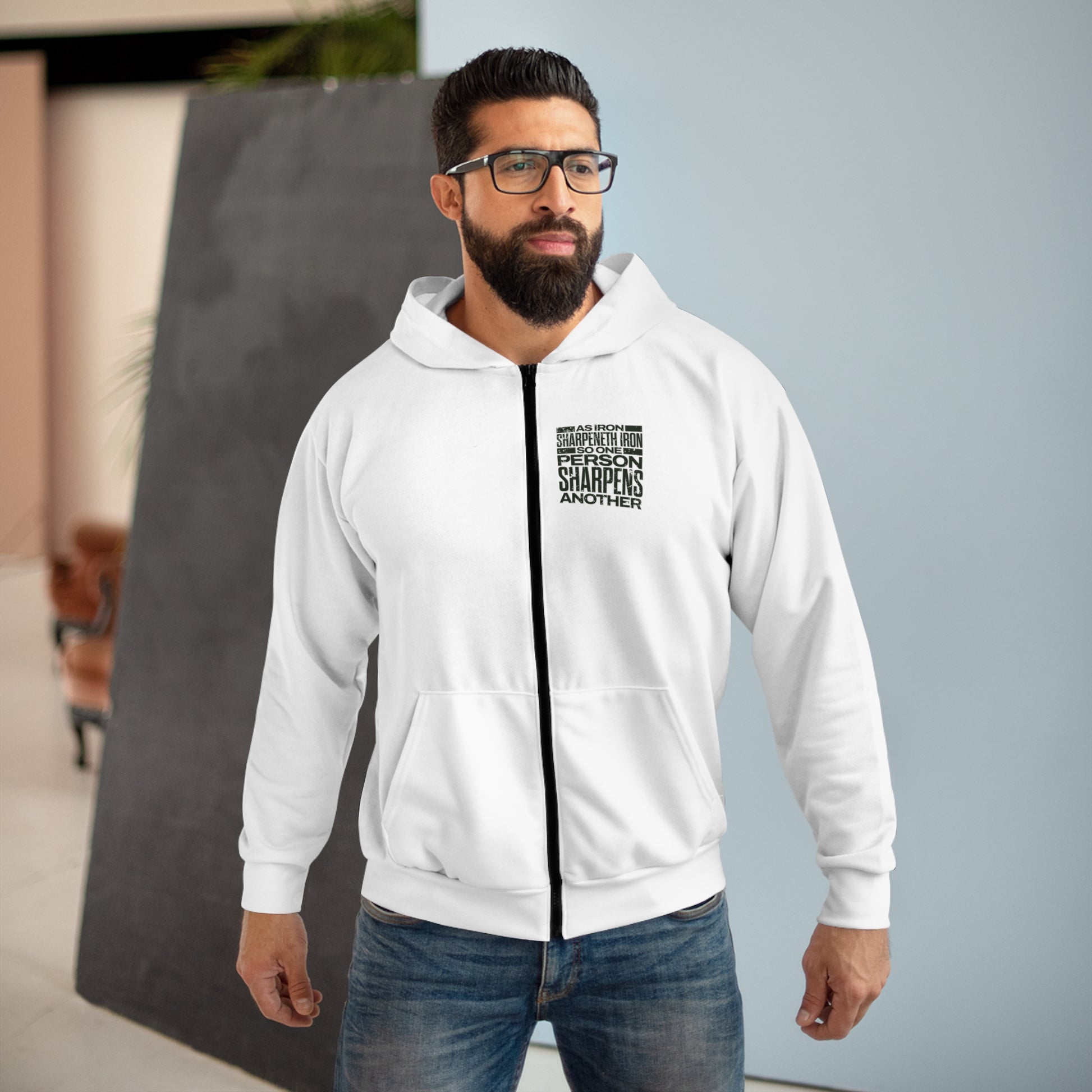 "As Iron Sharpeneth Iron So One Person Sharpens Another" Unisex Zip Hoodie - The Shield of Light