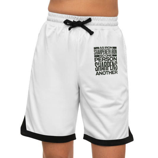 "As Iron Sharpeneth Iron So One Person Sharpens Another"  Unisex Basketball Rib Shorts - The Shield of Light