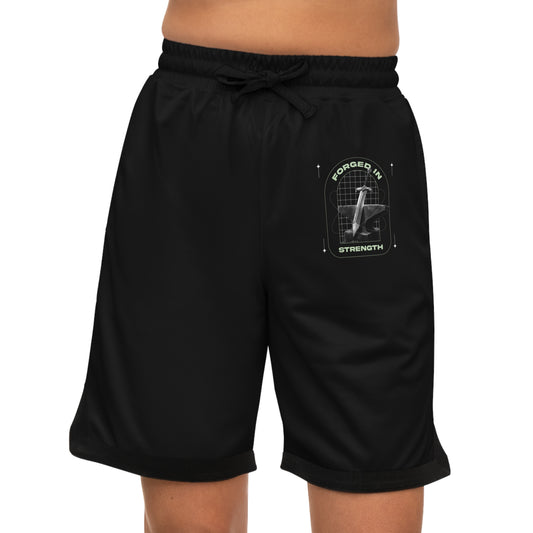 "Forged In Strength" Unisex Basketball Rib Shorts - The Shield of Light