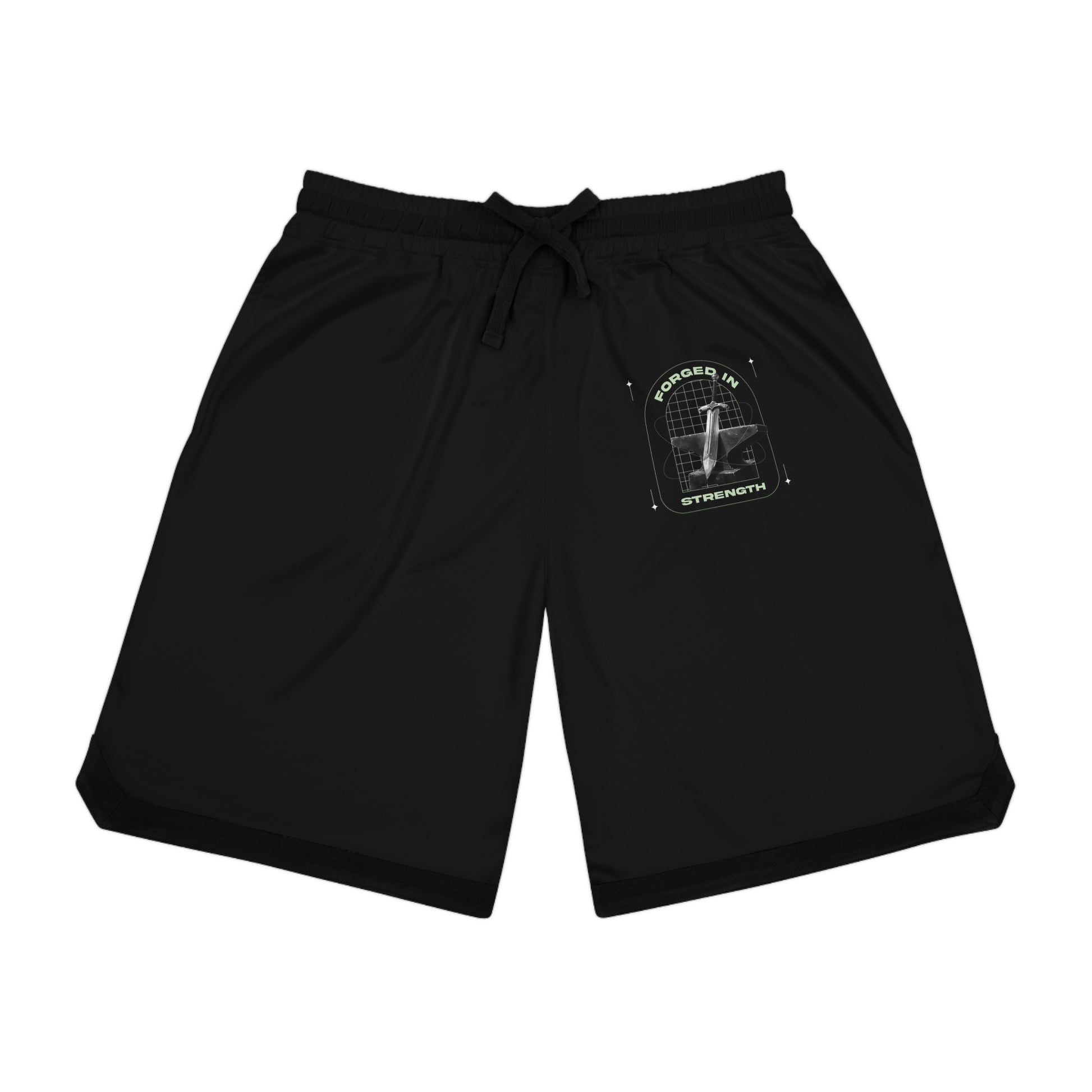 "Forged In Strength" Unisex Basketball Rib Shorts - The Shield of Light