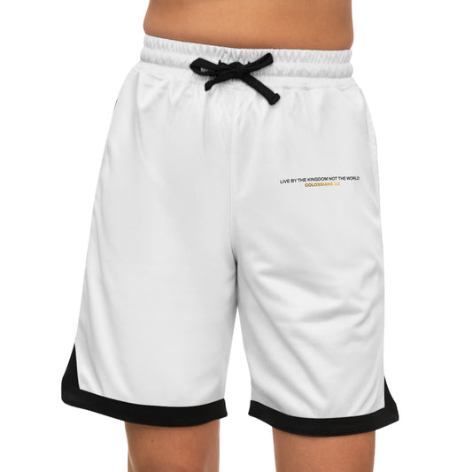 "Live By the Kingdom Not the World Colossians 3:2" Unisex Basketball Rib Shorts - The Shield of Light