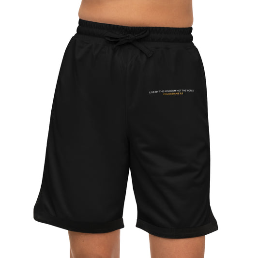 "Live By the Kingdom Not the World Colossians 3:2" Unisex Basketball Rib Shorts - The Shield of Light