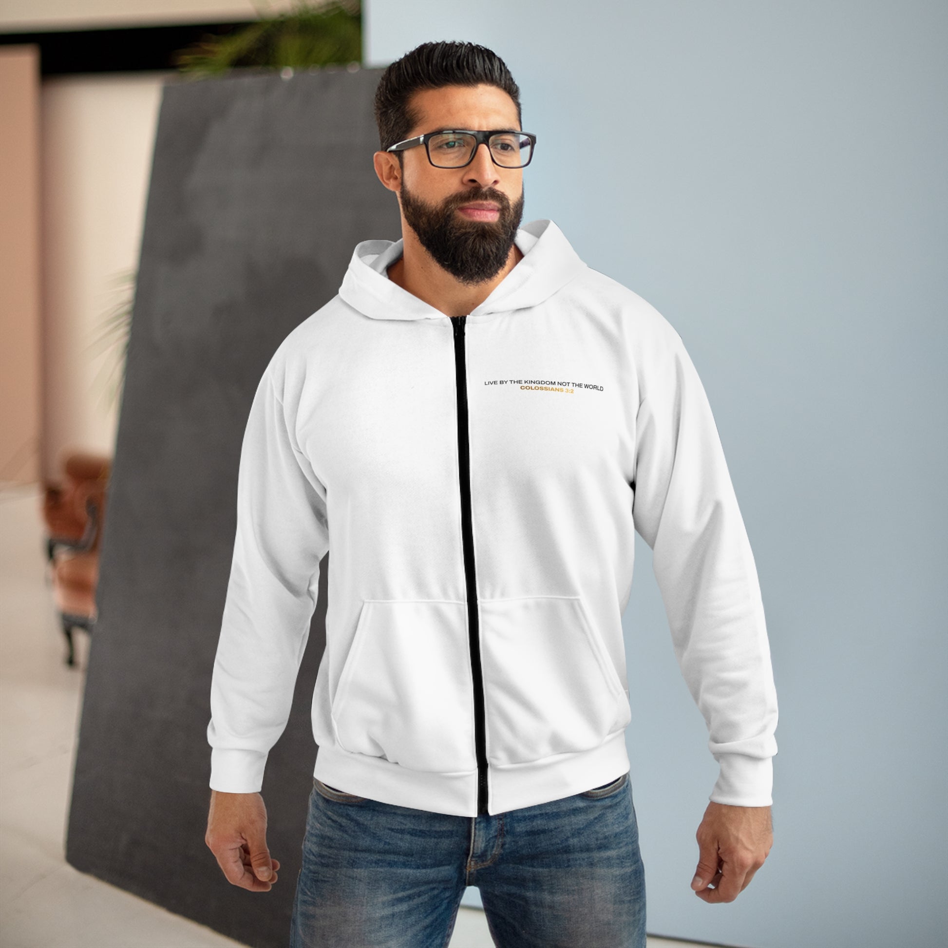 "Live By the Kingdom Not the World Colossians 3:2" Unisex Zip Hoodie - The Shield of Light