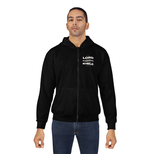 "The Lord Is My Strength and My Shield Psalm 28:7"  Unisex Zip Hoodie - The Shield of Light
