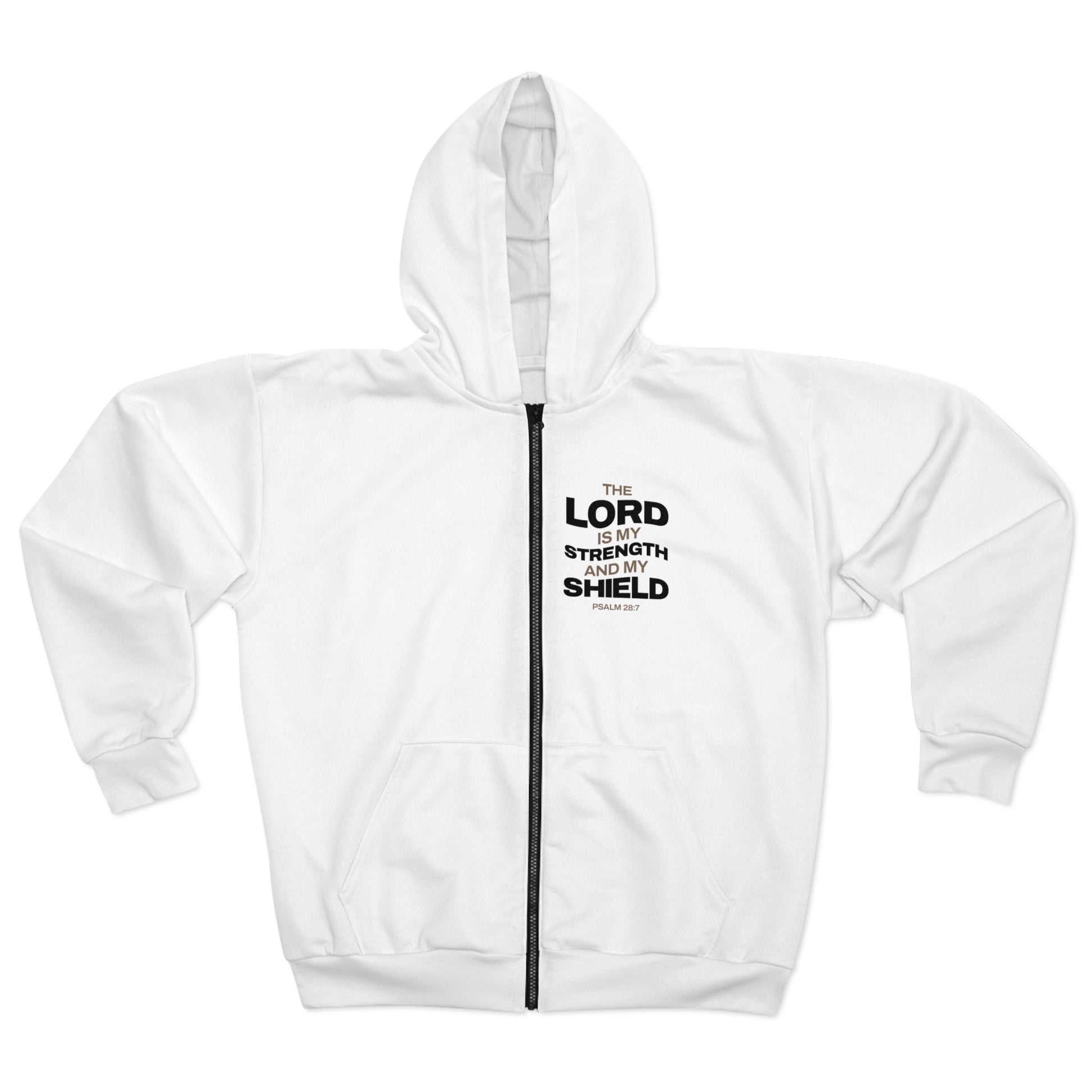 "The Lord Is My Strength and My Shield Psalm 28:7" Unisex Zip Hoodie - The Shield of Light