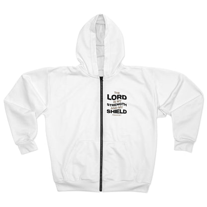 "The Lord Is My Strength and My Shield Psalm 28:7" Unisex Zip Hoodie - The Shield of Light