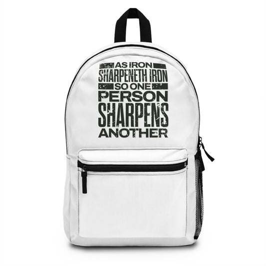 "As Iron Sharpeneth Iron So One Person Sharpens Another" Unisex Backpack - The Shield of Light