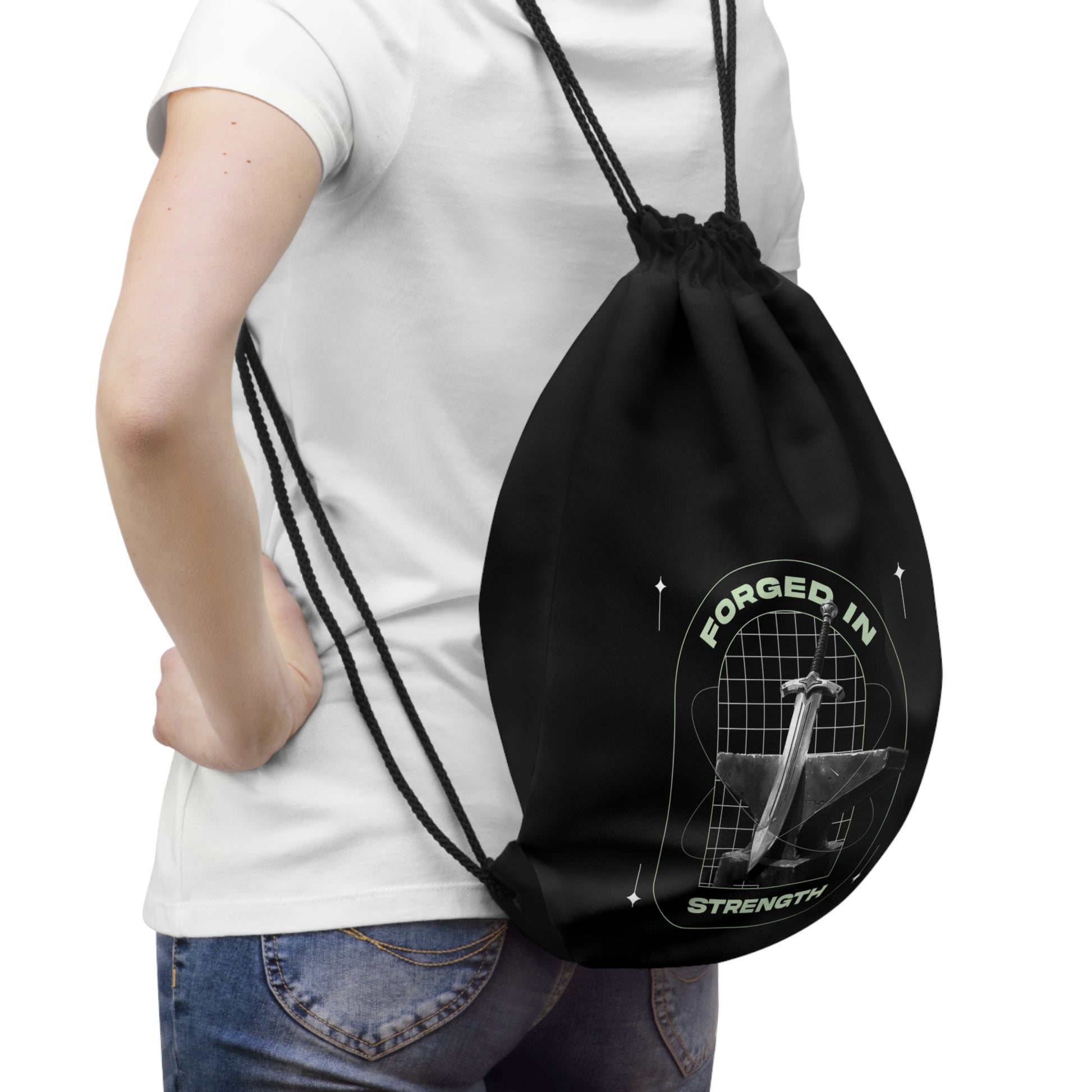 Forged in Strength Drawstring Bag - The Shield of Light