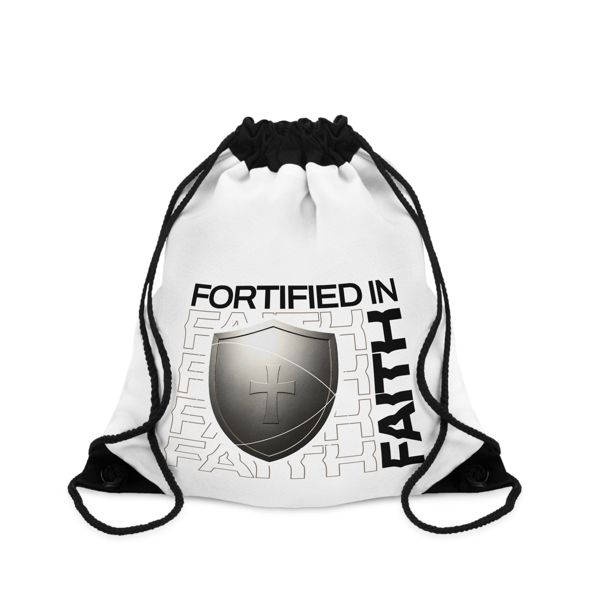 Fortified in Faith Drawstring Bag - The Shield of Light