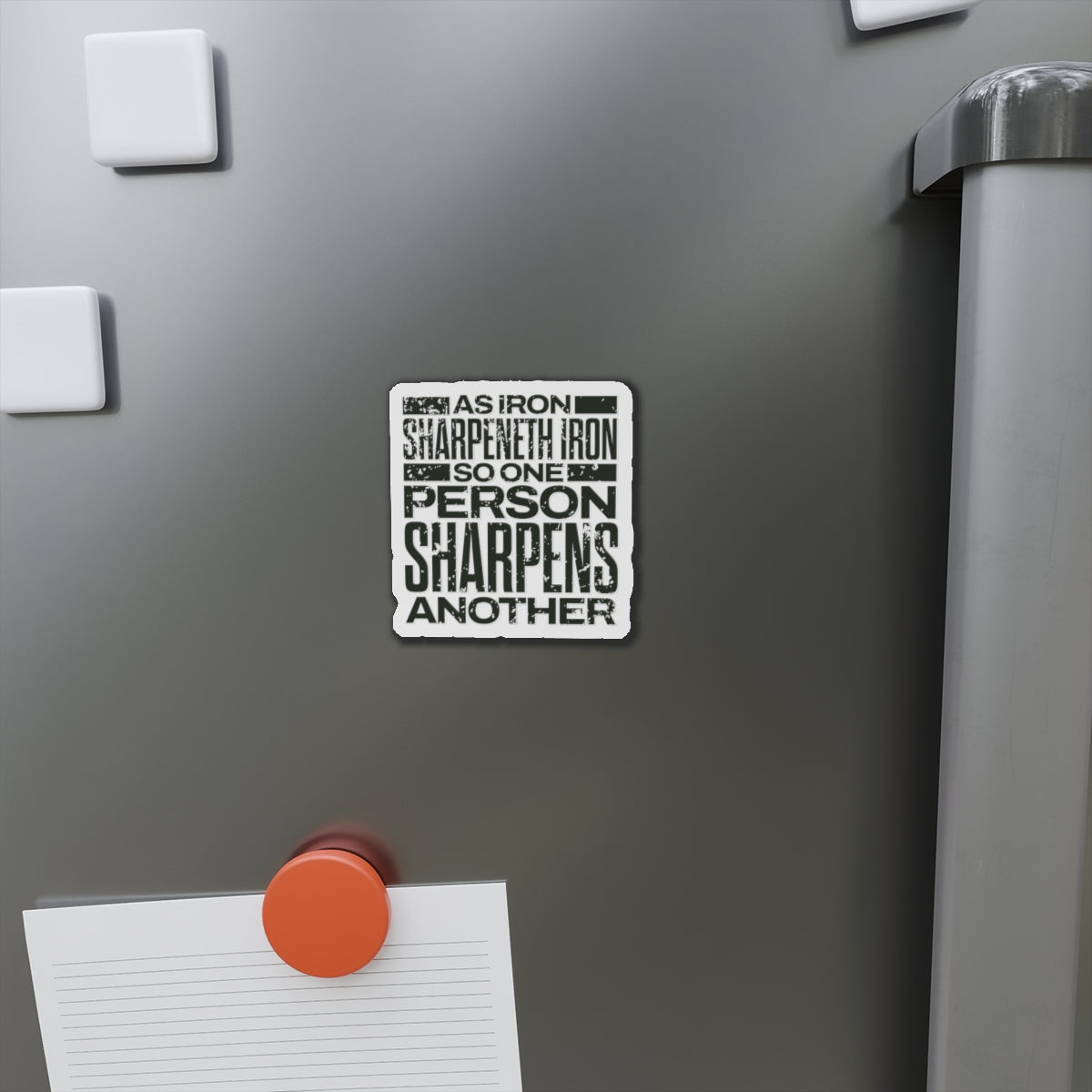 "As Iron Sharpeneth Iron So One Person Sharpens Another" Unisex Inspirational Die-Cut Magnet - The Shield of Light