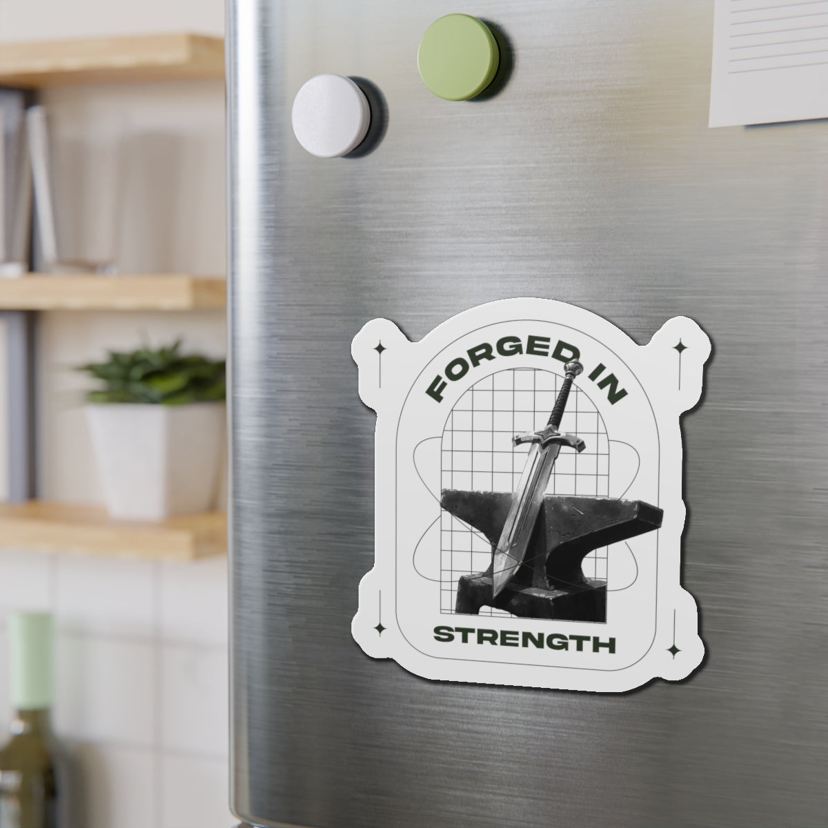 "Forged In Strength" Unisex Inspirational Die-Cut Magnet - The Shield of Light