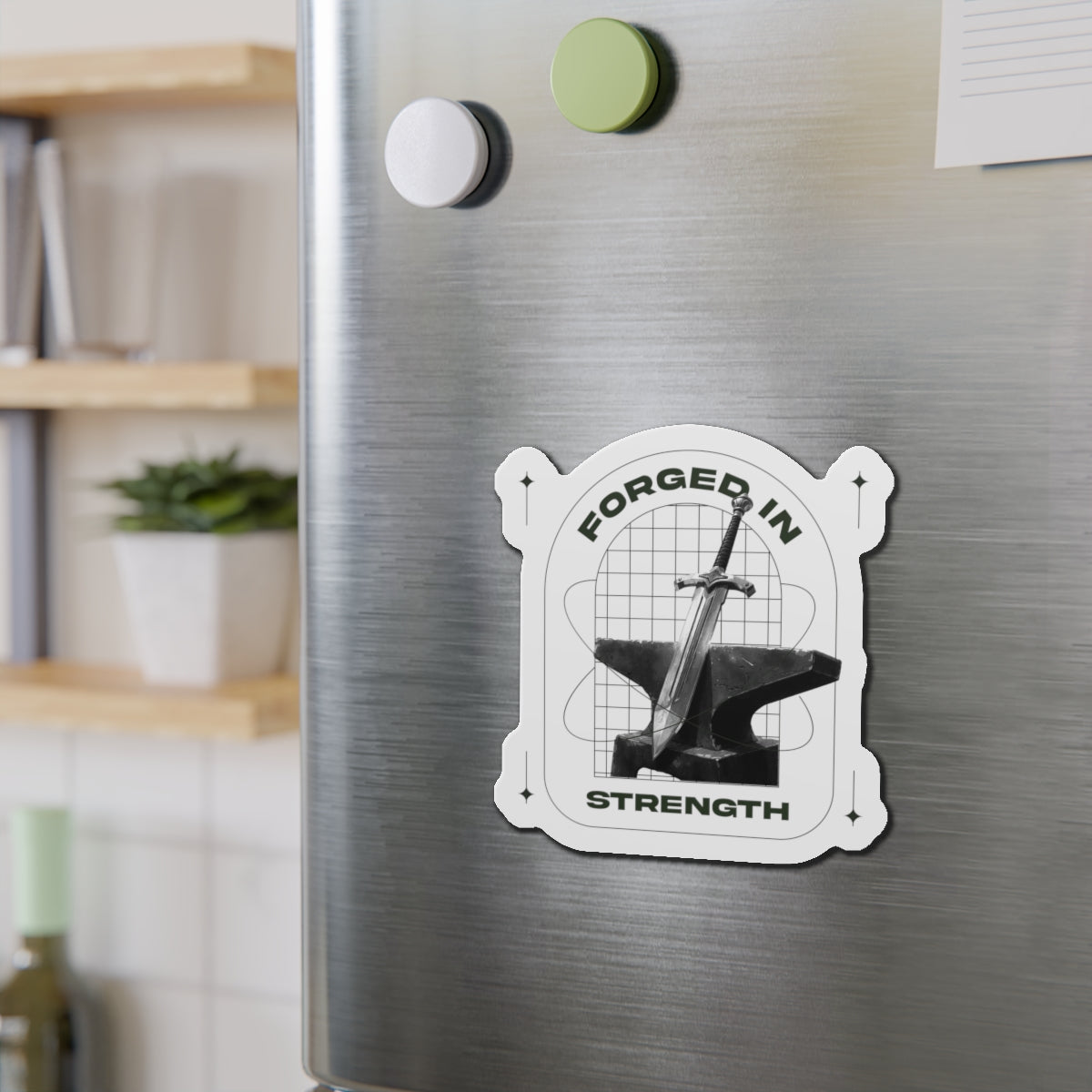 "Forged In Strength" Unisex Inspirational Die-Cut Magnet - The Shield of Light