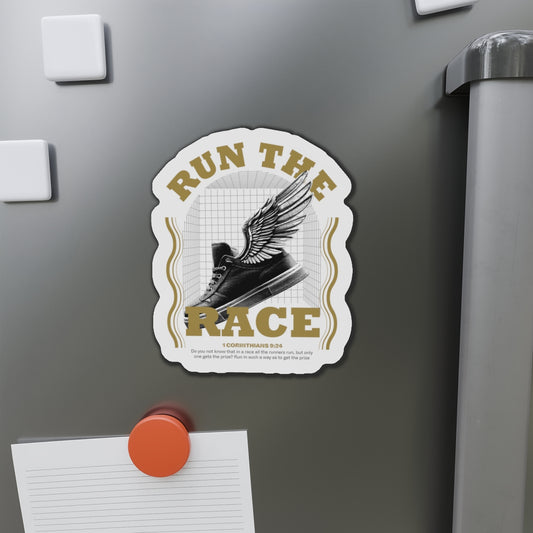 "Run The Race" Unisex Inspirational Die-Cut Magnet - The Shield of Light