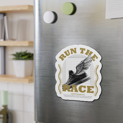 "Run The Race" Unisex Inspirational Die-Cut Magnet - The Shield of Light