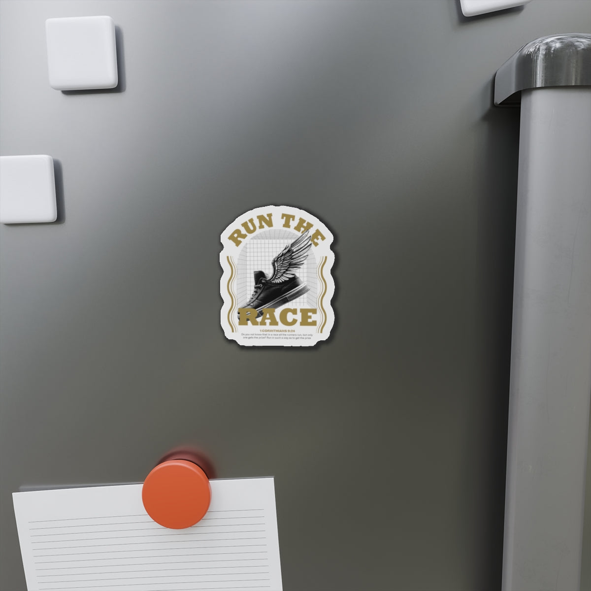 "Run The Race" Unisex Inspirational Die-Cut Magnet - The Shield of Light
