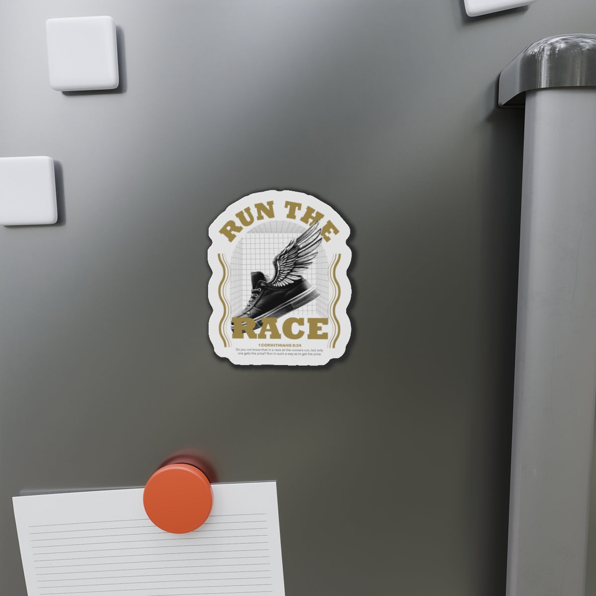 "Run The Race" Unisex Inspirational Die-Cut Magnet - The Shield of Light