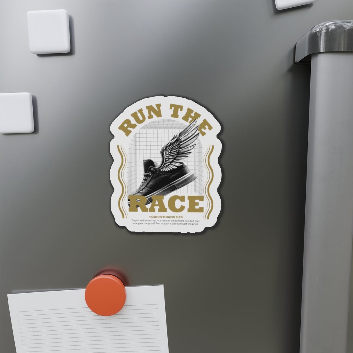 "Run The Race" Unisex Inspirational Die-Cut Magnet - The Shield of Light