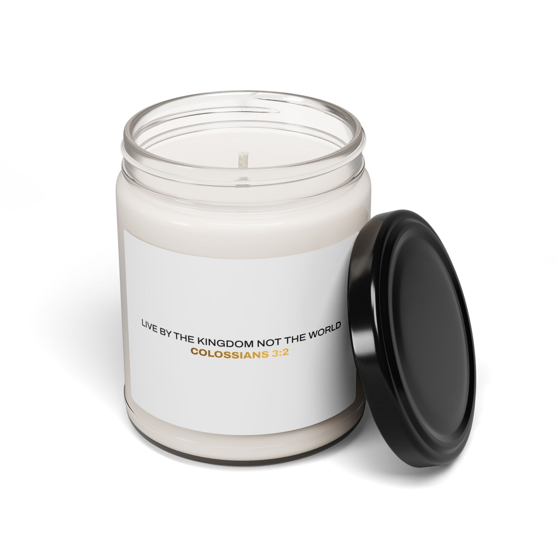 "Live By the Kingdom Not the World Colossians 3:2" Inspirational Scented Soy Candle - The Shield of Light
