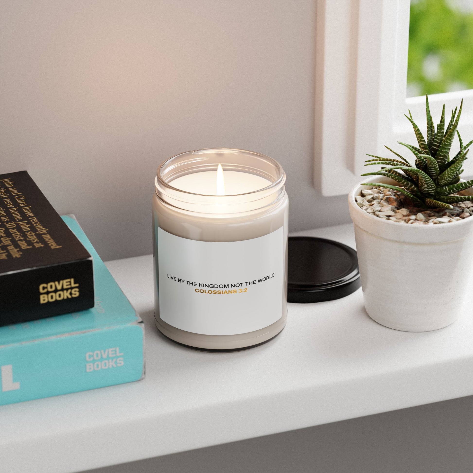 "Live By the Kingdom Not the World Colossians 3:2" Inspirational Scented Soy Candle - The Shield of Light