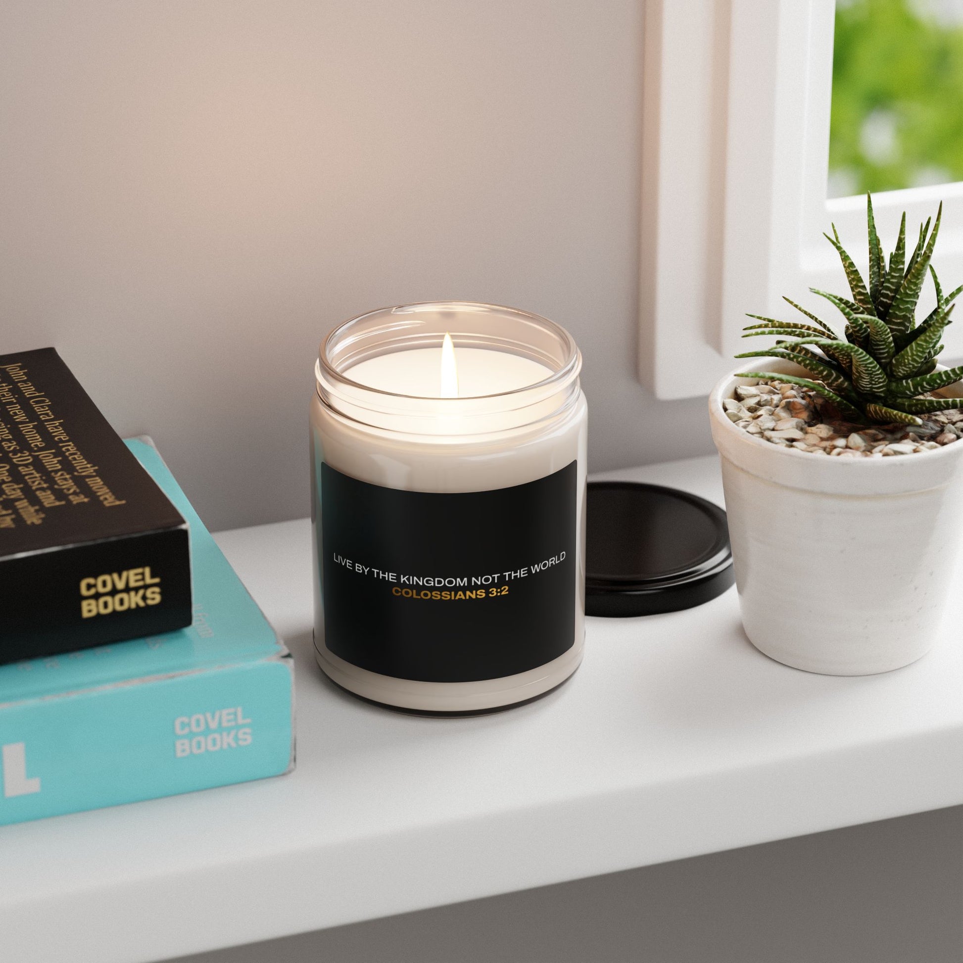 "Live By the Kingdom Not the World Colossians 3:2" Inspirational Scented Soy Candle - The Shield of Light