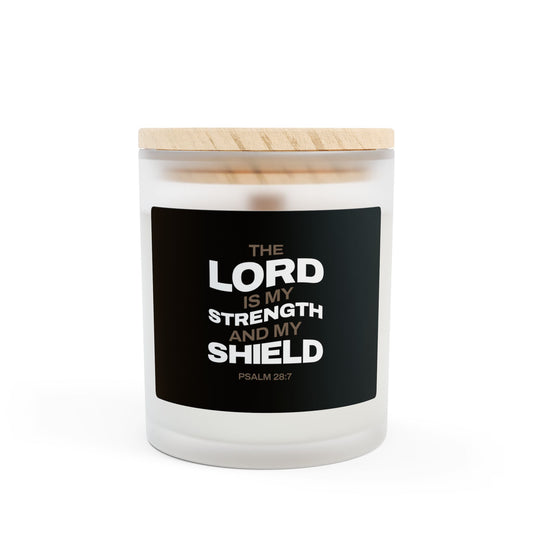 "The Lord is My Strength and My Shield"Inspirational Frosted Glass Candle - 11oz - - The Shield of Light