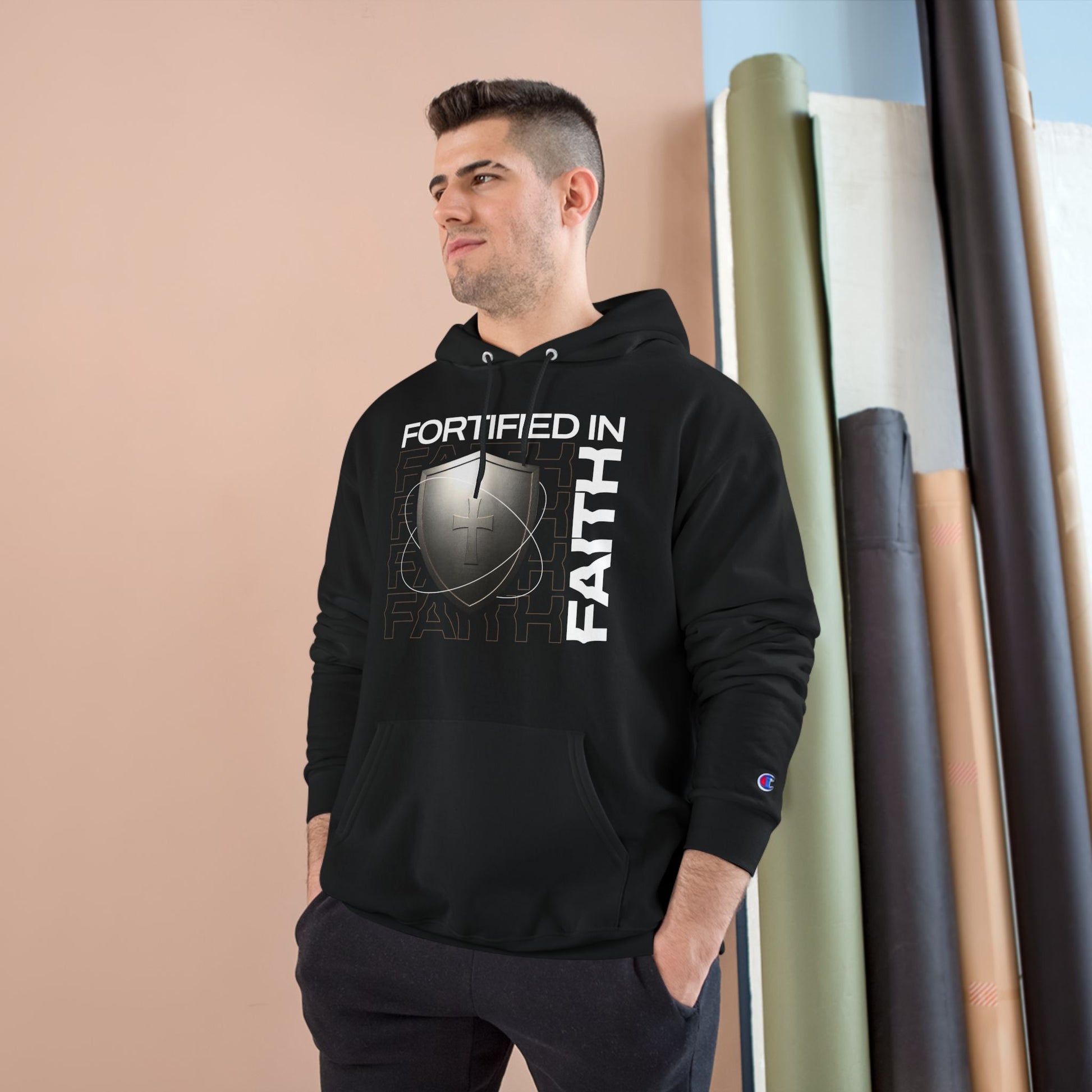 "Fortified In Faith " Inspirational Champion Hoodie - The Shield of Light