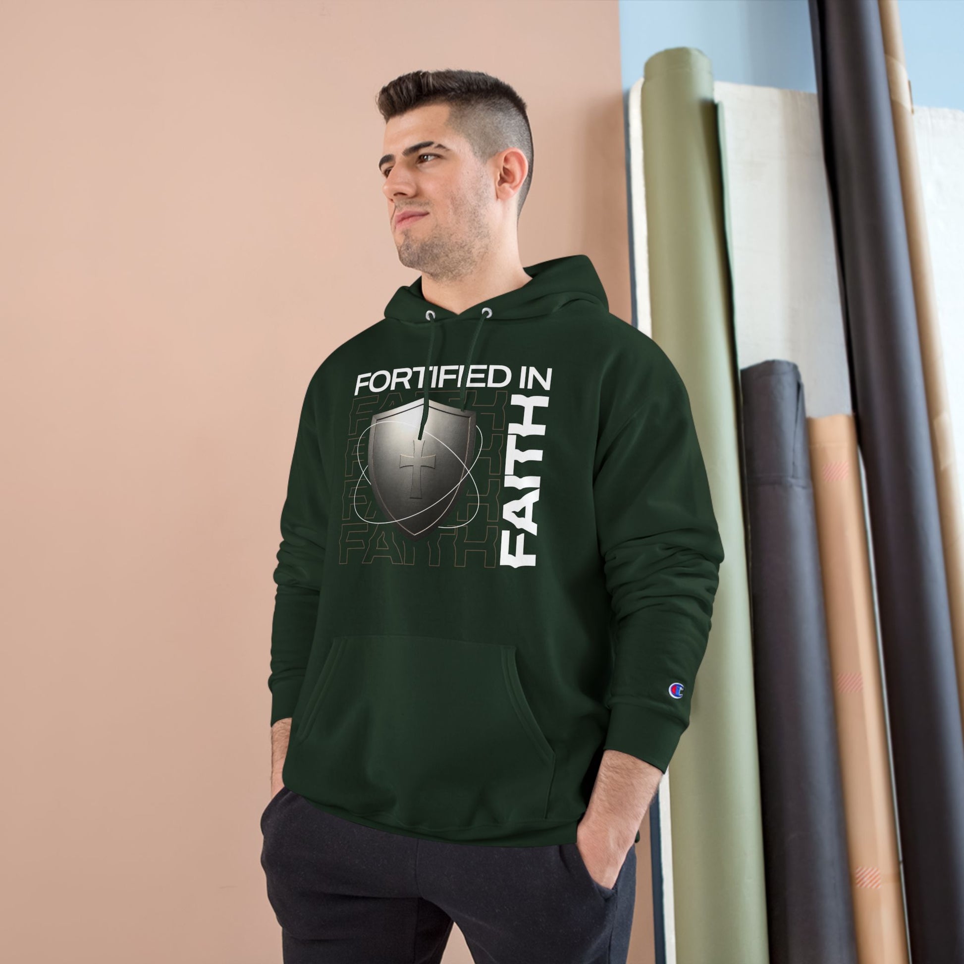 "Fortified In Faith " Inspirational Champion Hoodie - The Shield of Light