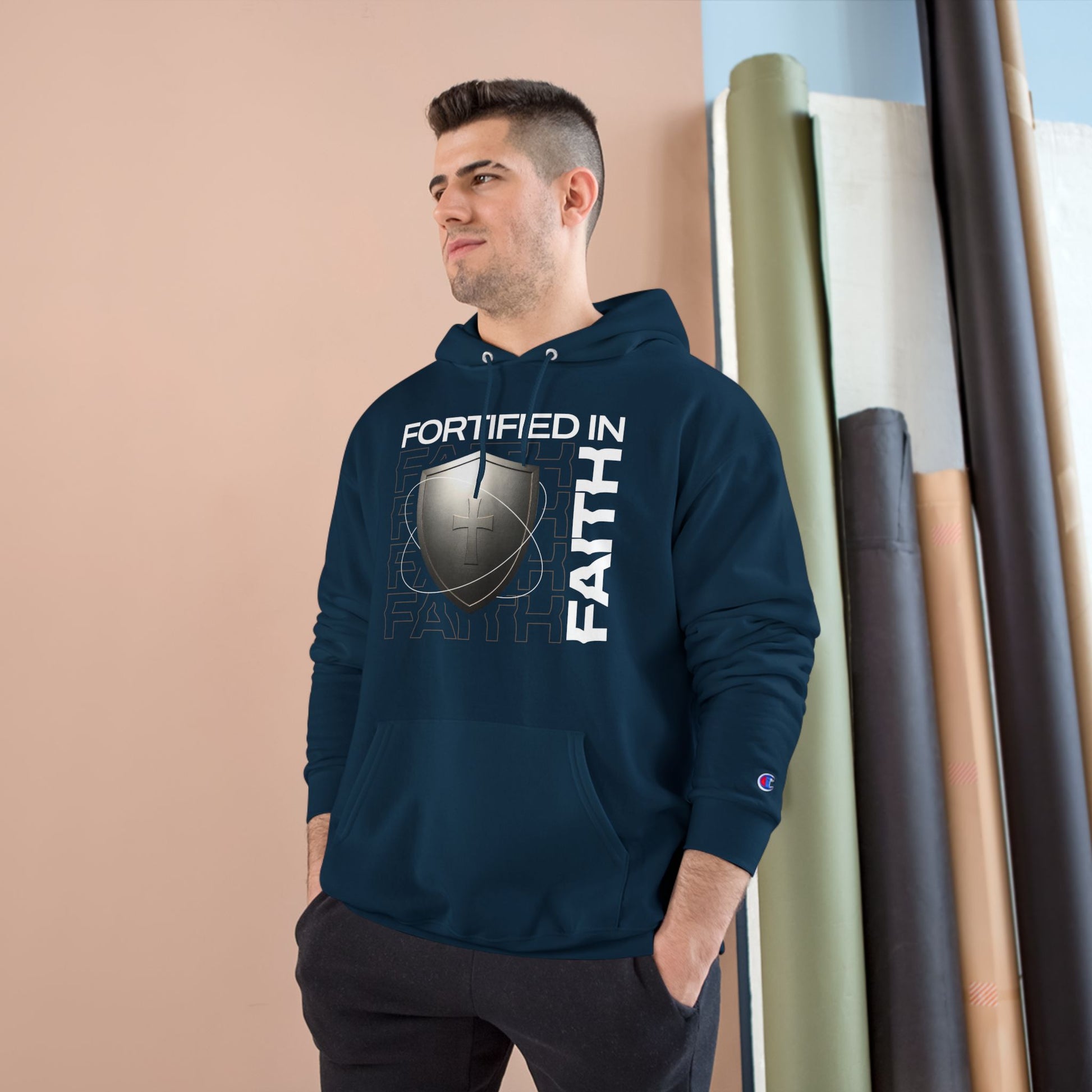 "Fortified In Faith " Inspirational Champion Hoodie - The Shield of Light