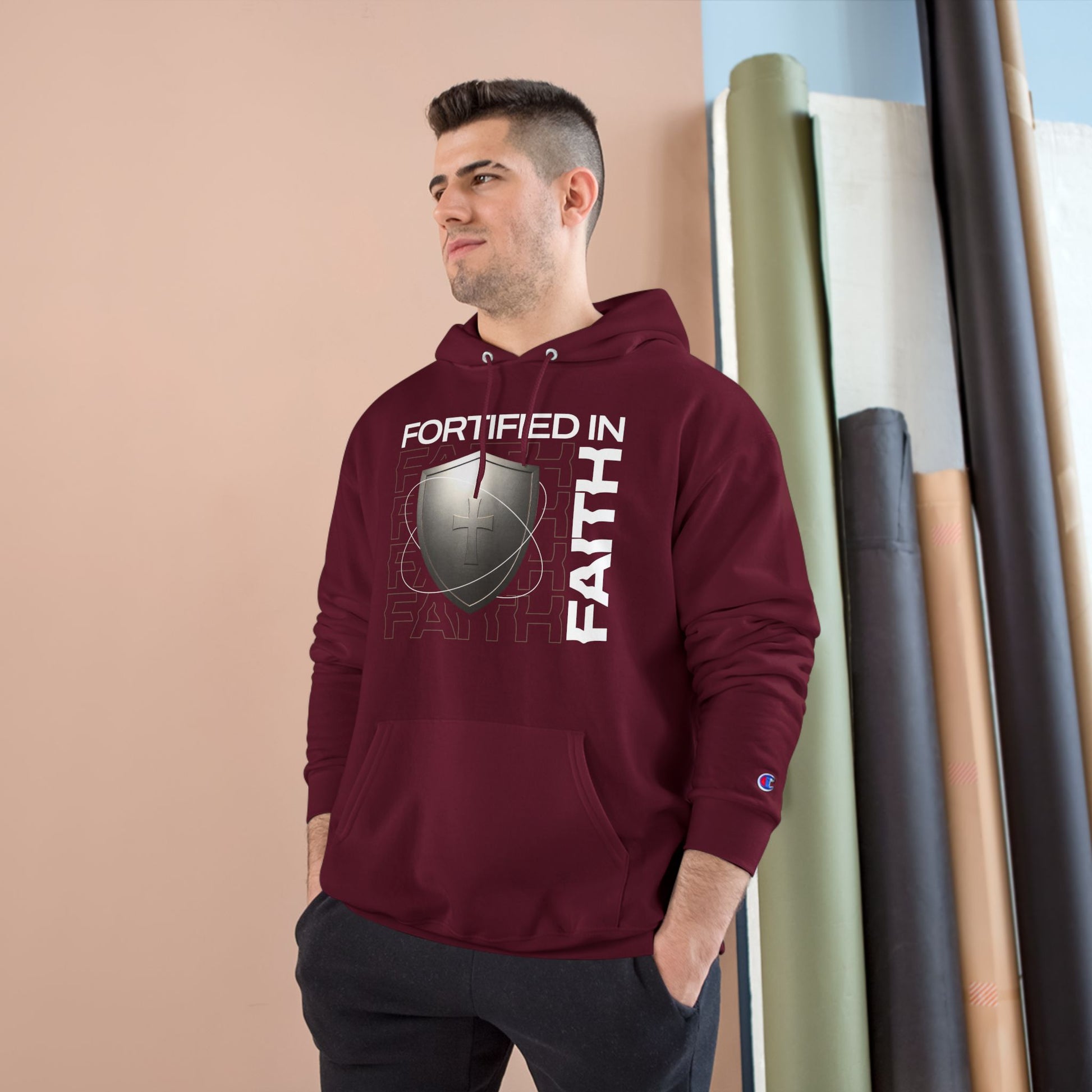 "Fortified In Faith " Inspirational Champion Hoodie - The Shield of Light