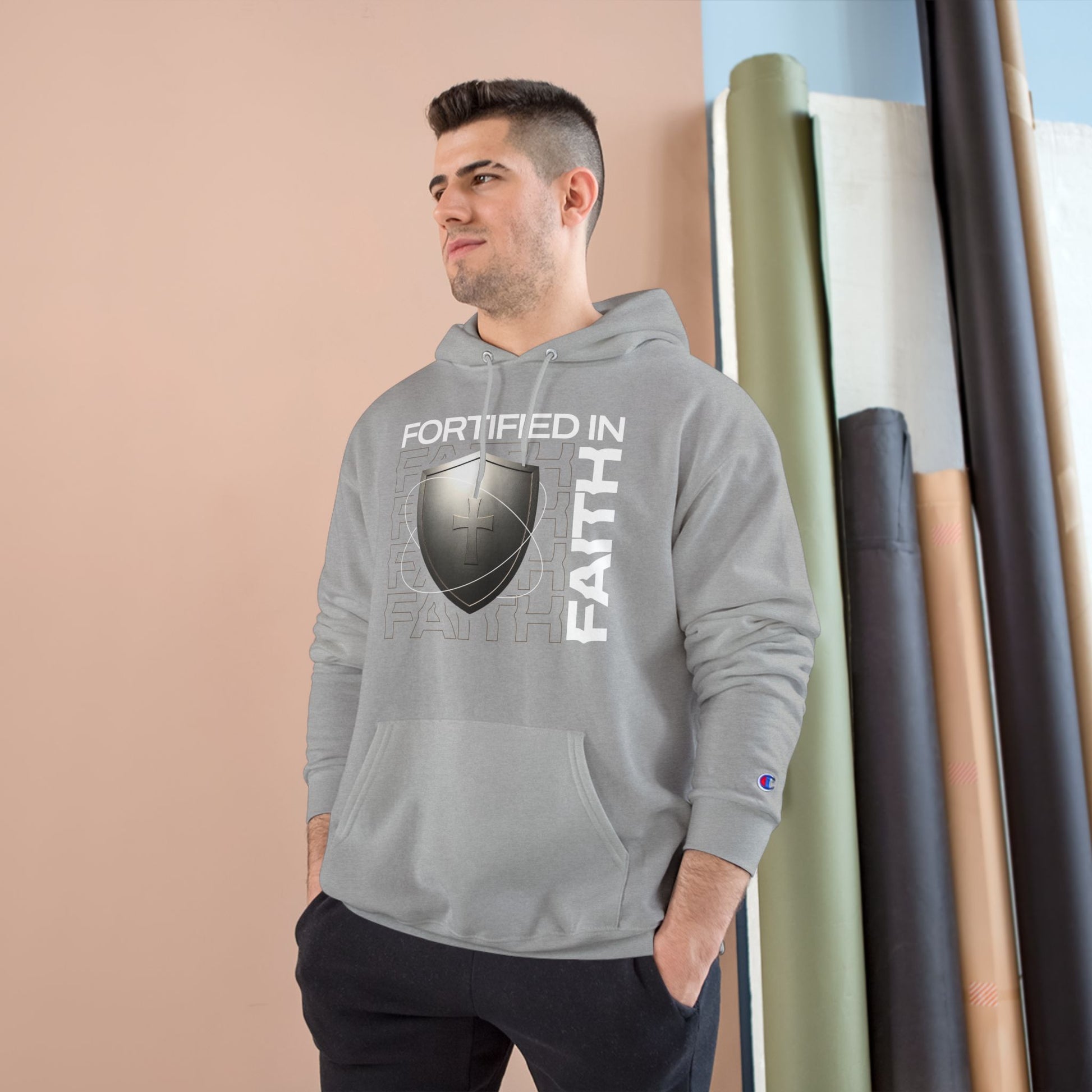 "Fortified In Faith " Inspirational Champion Hoodie - The Shield of Light